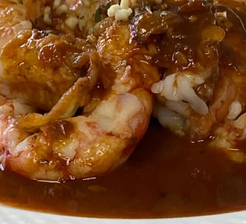 LANGOSTINOS CON SALSA PEDRO XIMENEZ Y CHOCOLATE